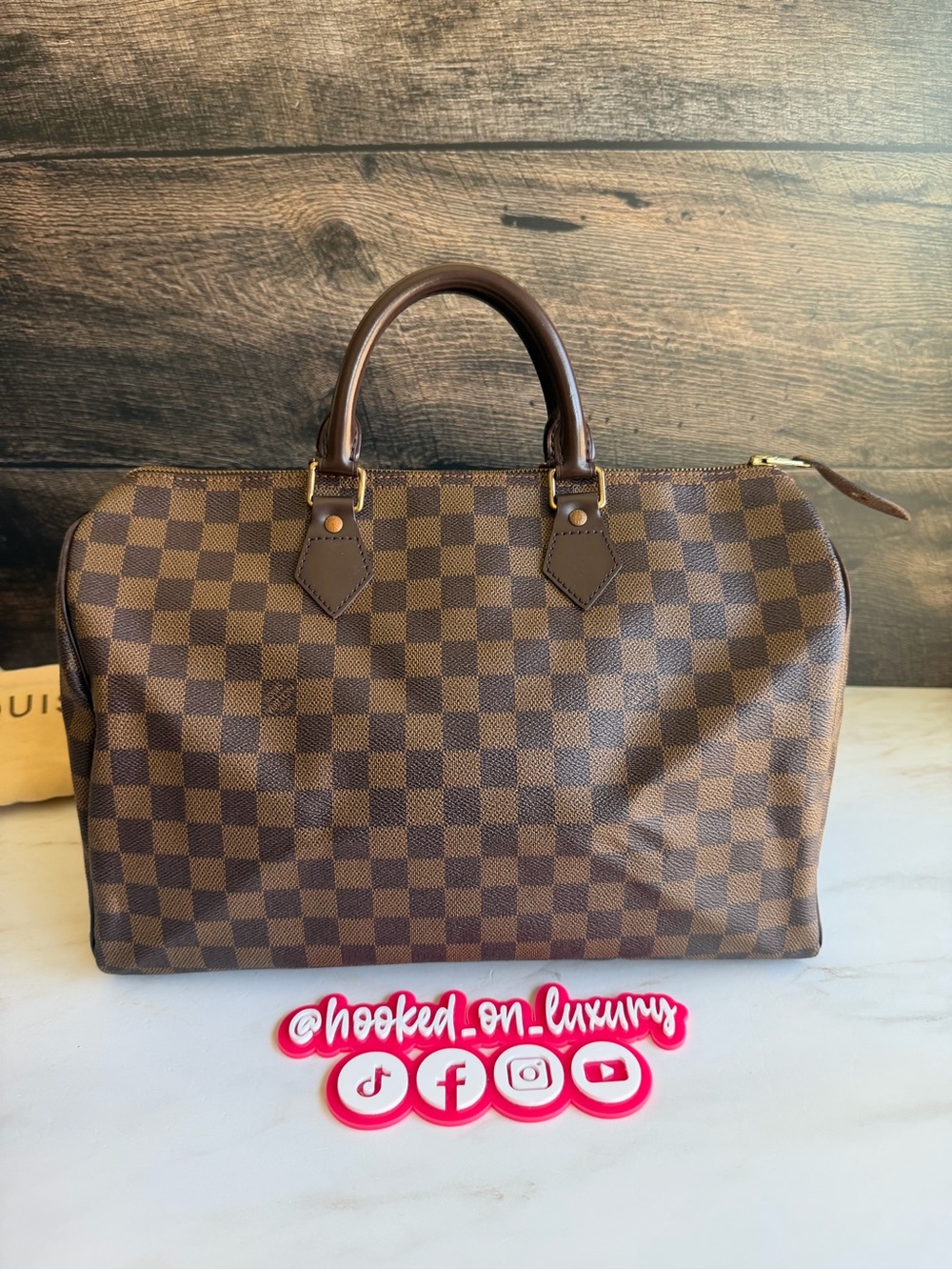 Authentic Louis Vuitton Speedy 35 Damier Ebene Handbag Tote Purse Satchel
